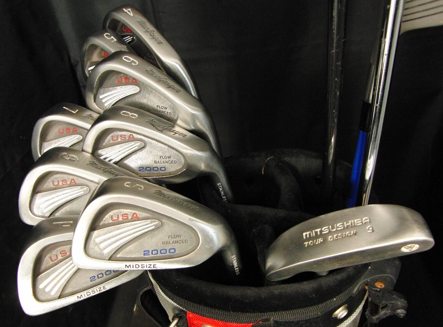 MacGregor, TaylorMade, Super Concorde, All Star & Mitsushiba Set Of MacGregor USA Stainless 2000 4-SW +Driver +3 Wood +5 Wood +Putter +Bag - Image 3
