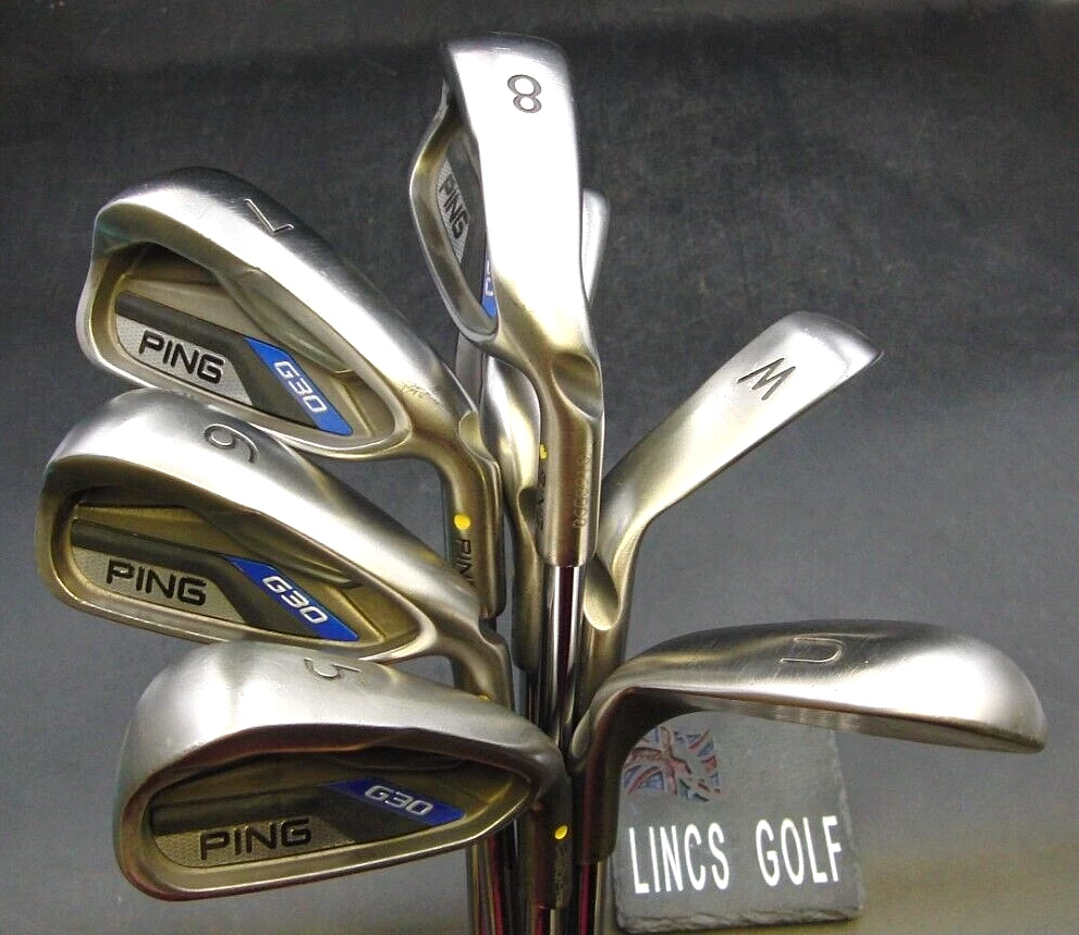 Set Of 7 X Ping G30 Yellow Dot Irons 5-PW+GW Stiff Steel Shafts Ping Grips