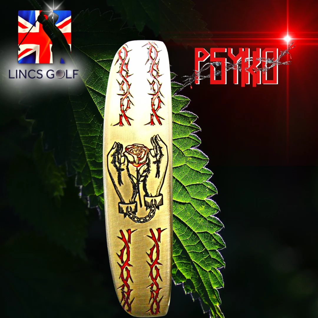Custom Milled PSYKO Rose In Chained Hands Barbed Wire Engraved Tattoo Art Putter - Image 8